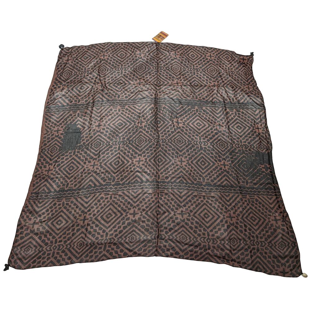 Kisura Scarf Brown Black Stripe Geometric Pattern Beaded Corners Rayon New